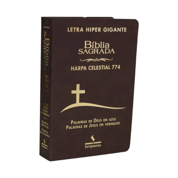 Bíblia Sagrada Harpa Celestial 774 | ERC | Letra Hipergigante | Capa Luxo Cruz Marrom