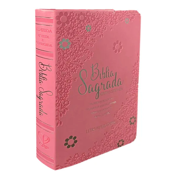 Bíblia Sagrada | Letra Hipergigante | ARC | Harpa Avivada e Corinhos | Capa PU Luxo Floral Margarida Rosa