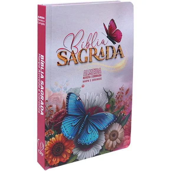 Bíblia Sagrada Slim | Harpa e Corinhos | ARC | Capa Dura Flores e Borboletas