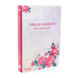 Bíblia Sagrada Letra Gigante NVI Semi Luxo Rosas E Pássaros
