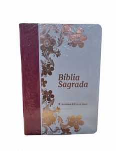 Biblia Luxo Letra Grande Branco e Rosa Junção