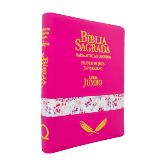 Bíblia Sagrada - Letra Jumbo - RC Com Harpa E Ziper Pink