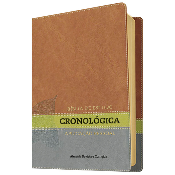 Bíblia de Estudo em Ordem Cronológica Aplicação Pessoal | ARC | Letra Normal | Capa Couro Marrom/Verde Luxo