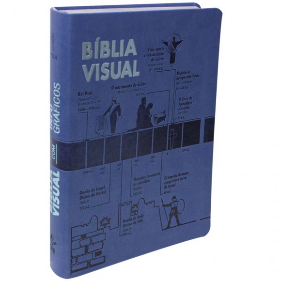Bíblia Visual com Infográficos - Couro sintético,preto e Azul