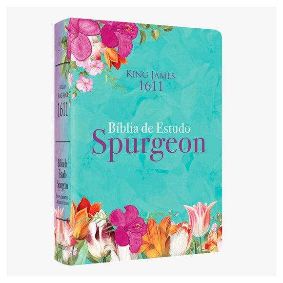 Bíblia de Estudo Spurgeon | King James 1611 | Letra Grande | Luxo | Floral Feminina